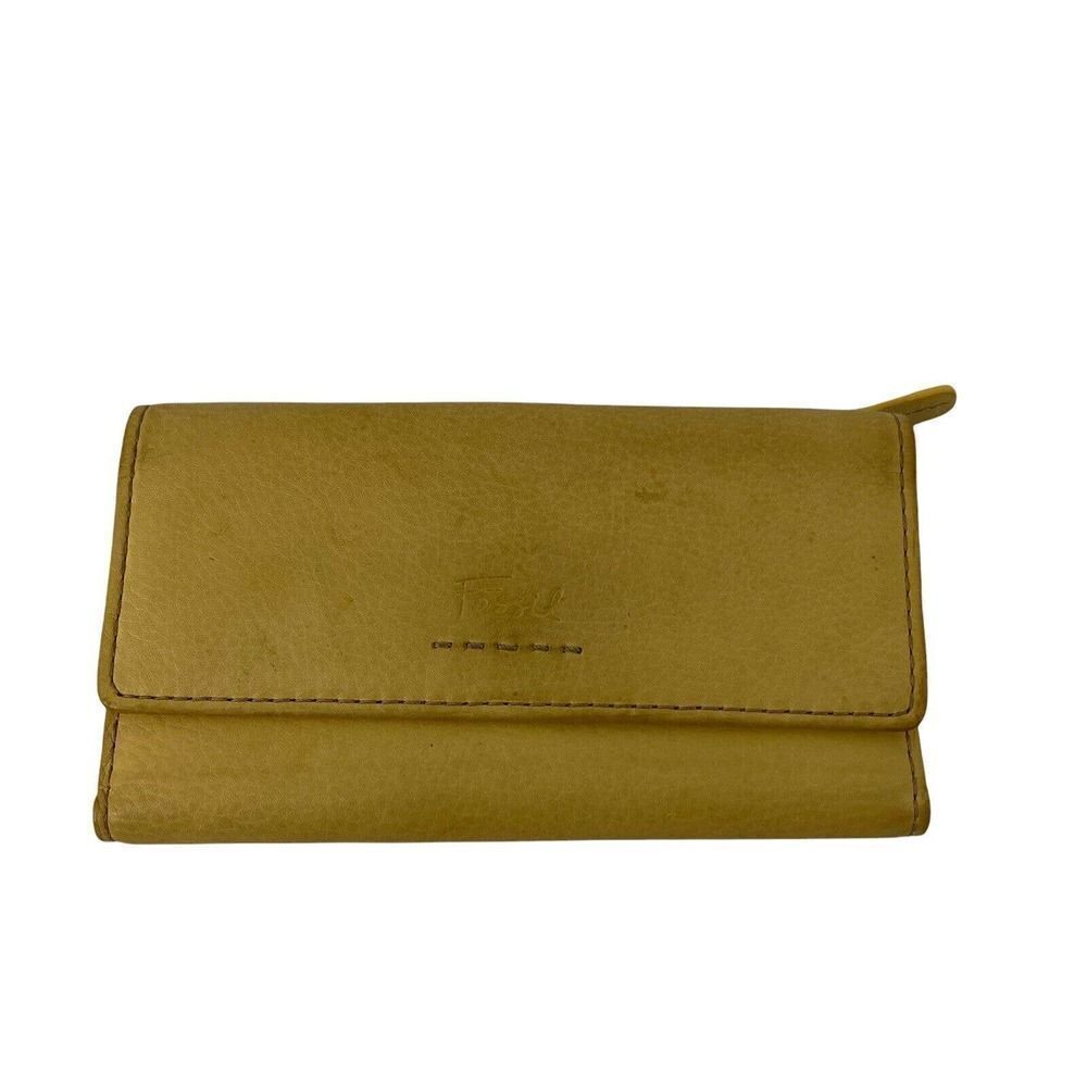 Fossil Wallet Yellow Genuine Leather Trifold Classic Checkbook Insert Pockets